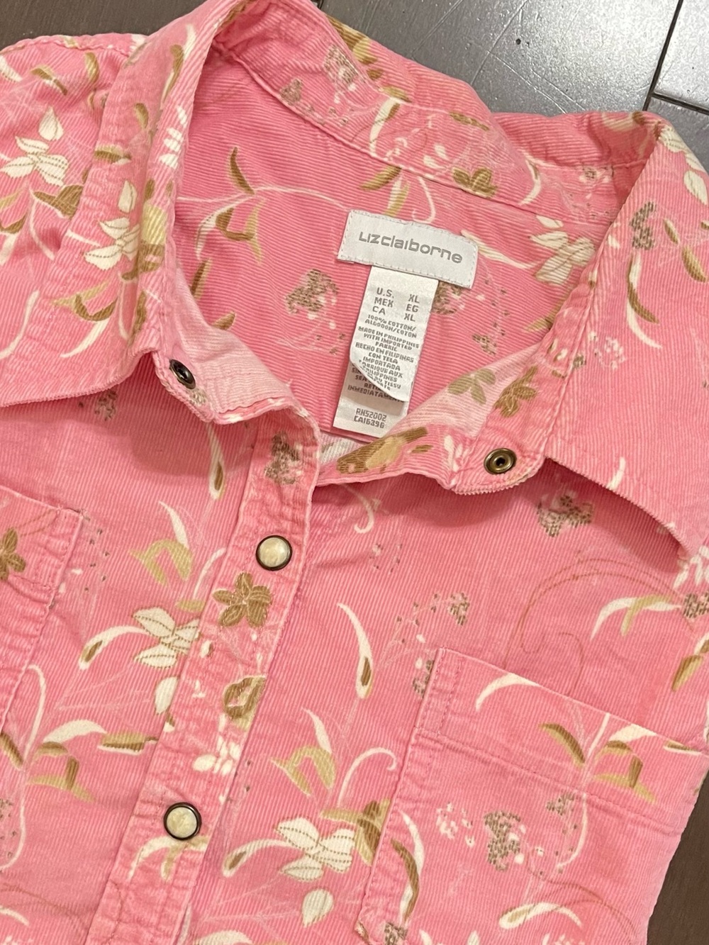 Y2K 2000s Corduroy Long Sleeve Shirt Liz Claiborne Pearl Snap Button-Front